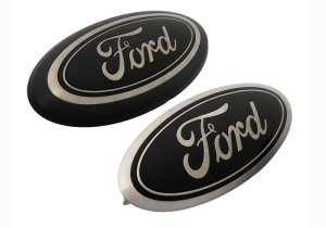 Ford F-150 Emblem Kit - Front/Rear - Ford Racing - Smoked Chrome Oval w/o Camera Provision - Black - `18-`23